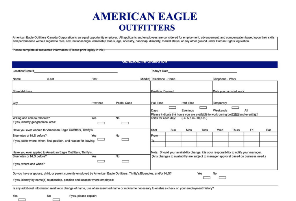 American Eagle Outfitters PDF application