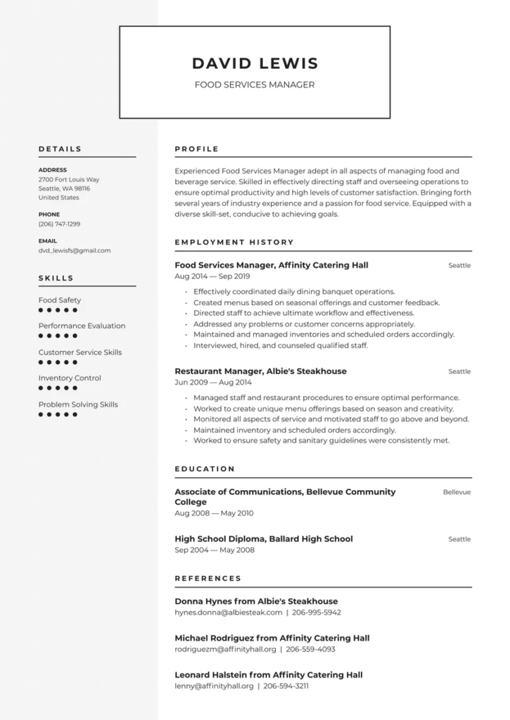 Arby’s Manager Resume Template