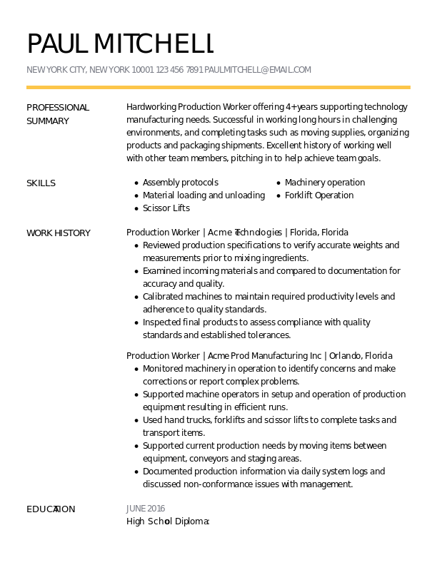 Cargill Packaging Technician Resume Template
