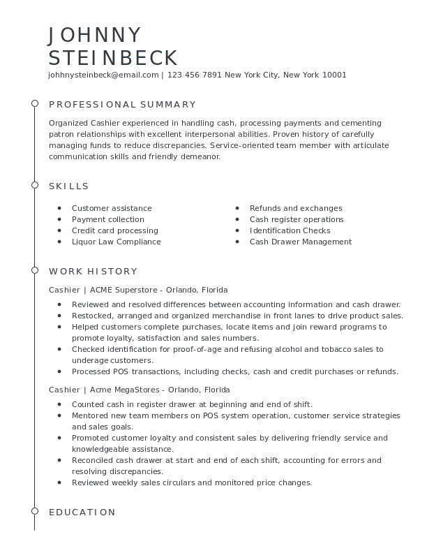 Cashier Resume Template