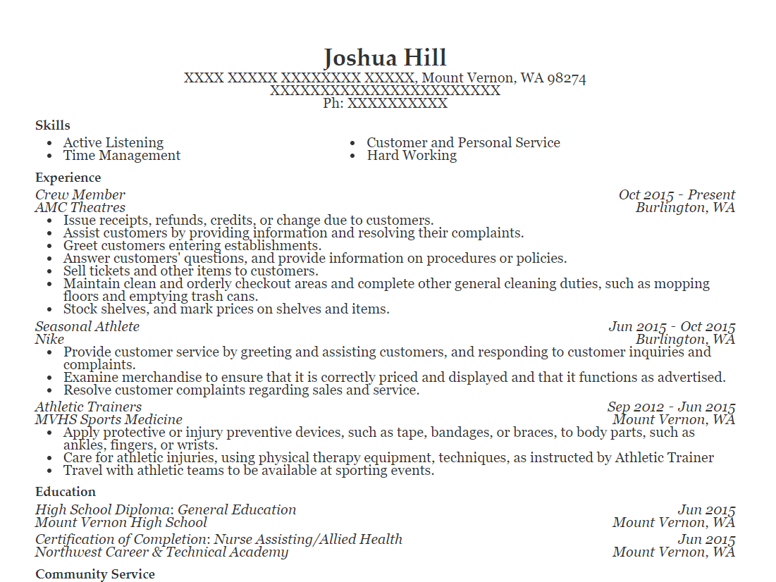 AMC Theatres Careers amp Applications - Crew Member Resume Template 