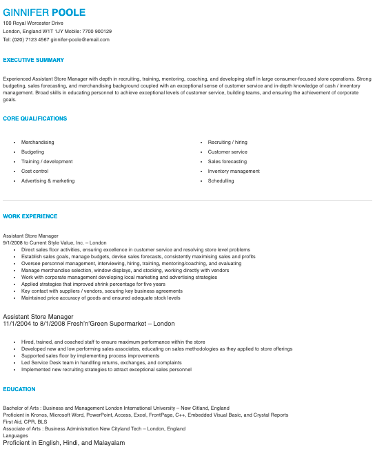 Dick’s Sporting Goods Assistant Store Manager Resume Template