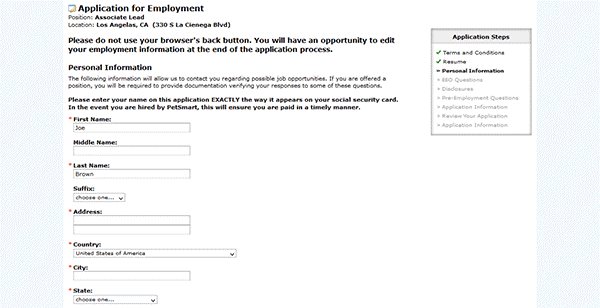 Petsmart online application