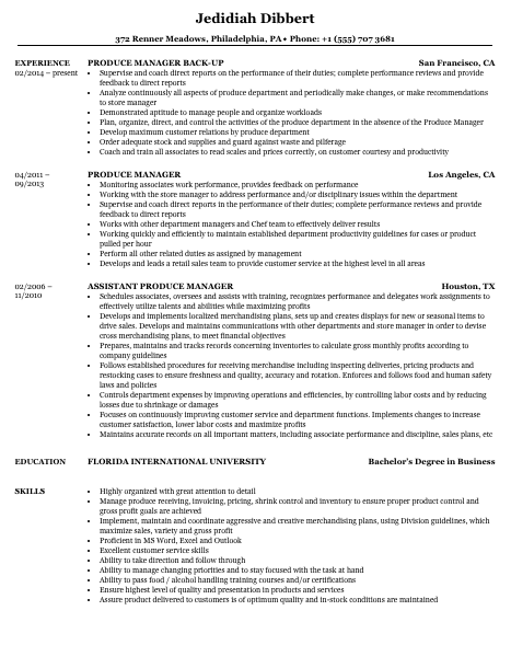 Produce Manager Resume Template