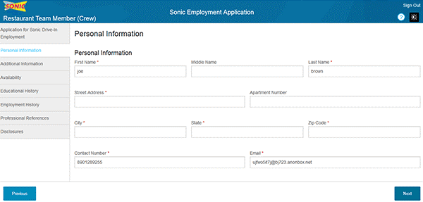 Sonic online application