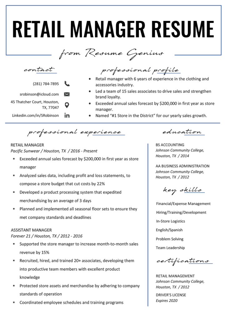 Manager Resume Template