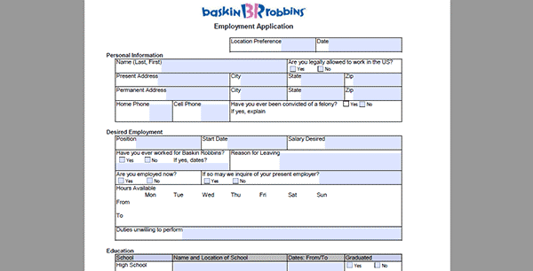 Baskin Robbins Application