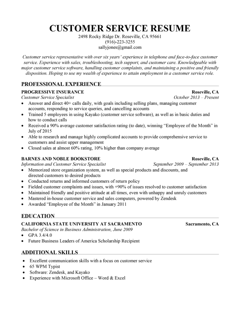 customer service resume