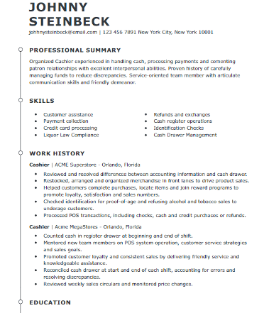 Cashier Resume Template
